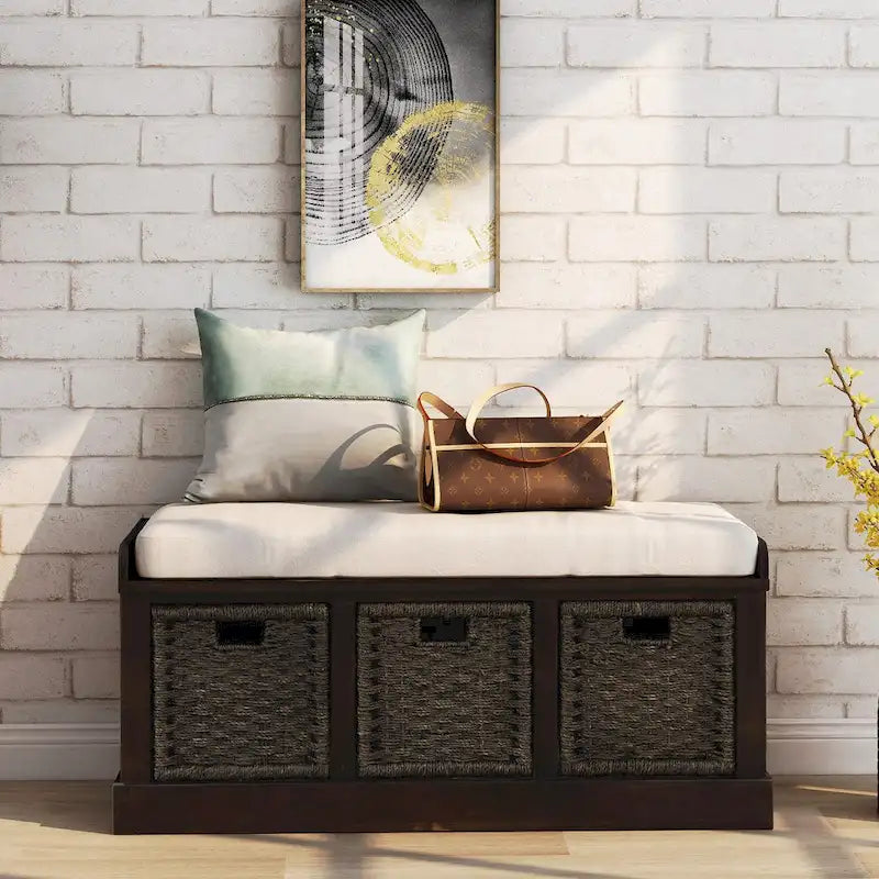 Nestfair Entryway Storage Bench with Cushion and Basket