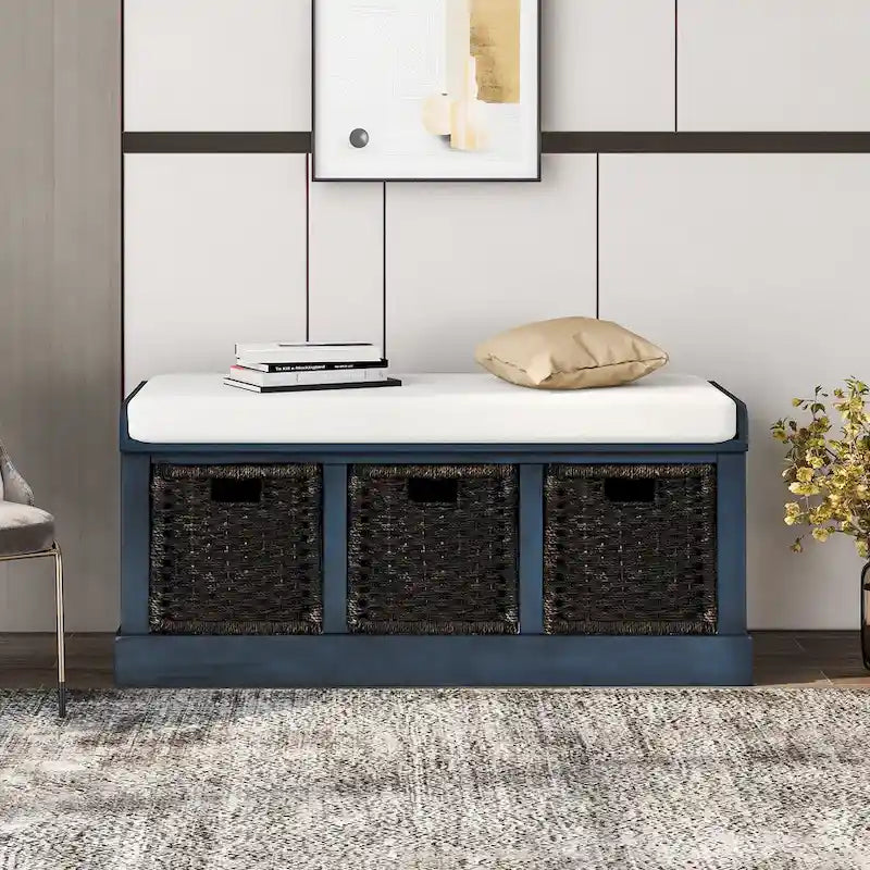 Nestfair Entryway Storage Bench with Cushion and Basket