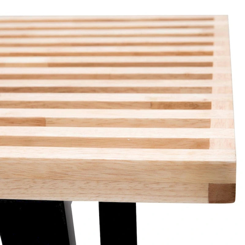 48 Rectangular Platform Entryway Bench in Natural Wood Modern Slatted Design for Living Room Home & Office