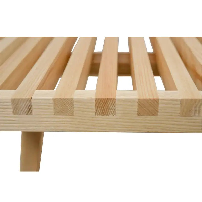 48 Rectangular Platform Entryway Bench in Natural Wood Modern Slatted Design for Living Room Home & Office