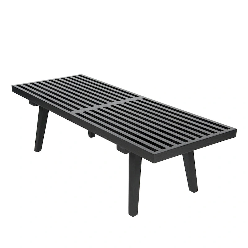 48 Rectangular Platform Entryway Bench in Natural Wood Modern Slatted Design for Living Room Home & Office