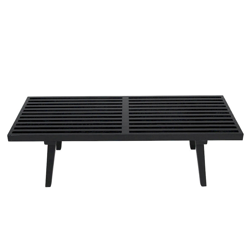 48 Rectangular Platform Entryway Bench in Natural Wood Modern Slatted Design for Living Room Home & Office