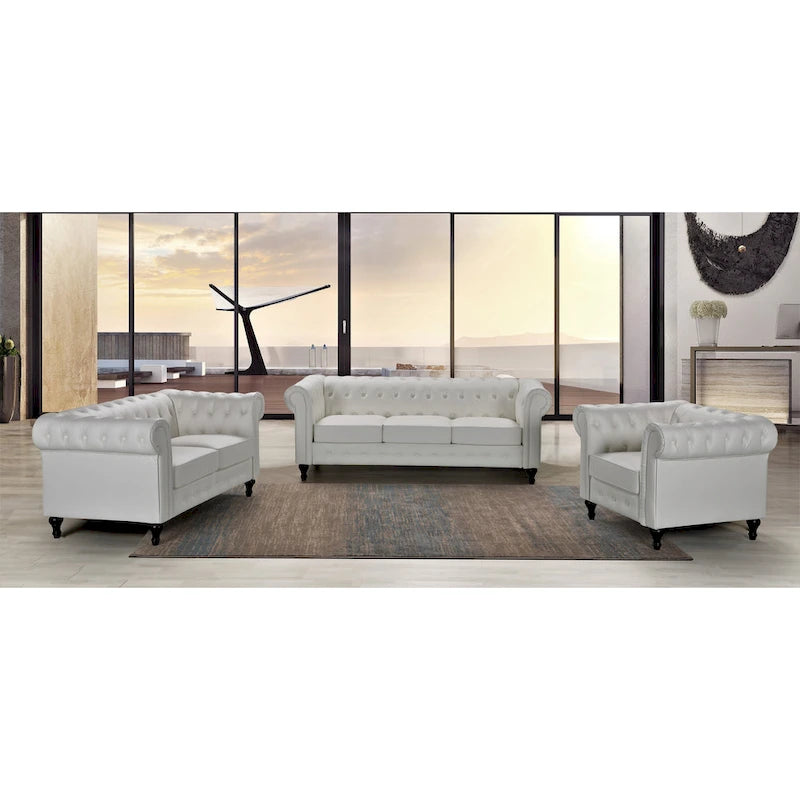 Brooks Classic Chesterfield 3-Piece Living Room Set-Chair Loveseat & Sofa