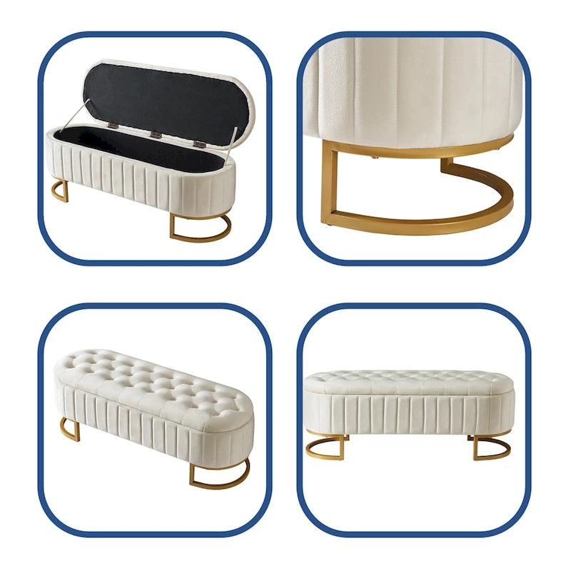 Upholstered Velvet Storage Ottoman with Button-Tufted