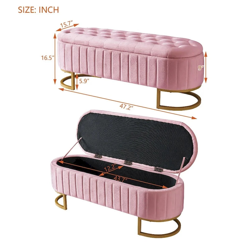 Upholstered Velvet Storage Ottoman with Button-Tufted