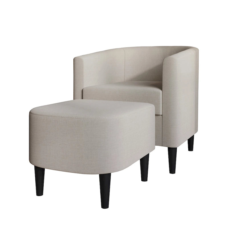 CraftPorch Contemporary Linen Upholstered Accent Chair with Ottoman