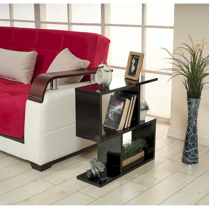 Lon Rectangle 4 Shelves End Table, 23 inch Skinny End Table for Living Rooms