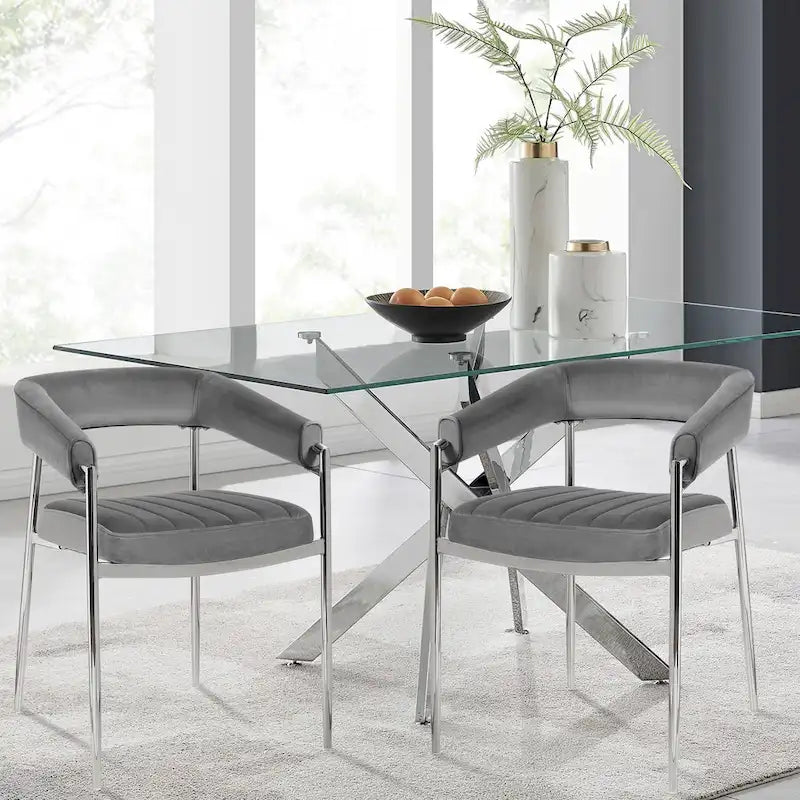 Velvet Dining Chair Arm Chair with Chrome Metal Legs