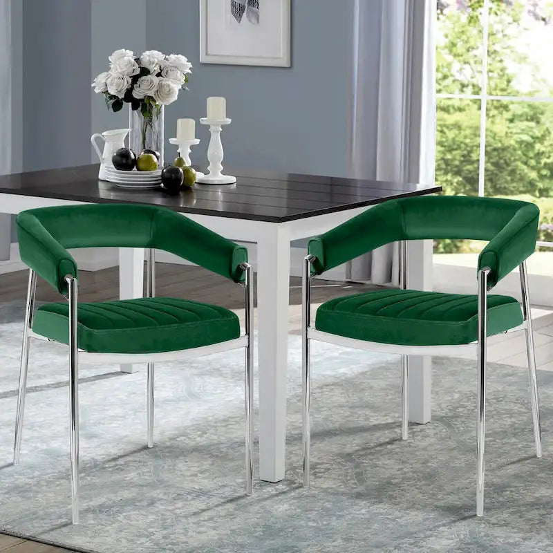 Velvet Dining Chair Arm Chair with Chrome Metal Legs