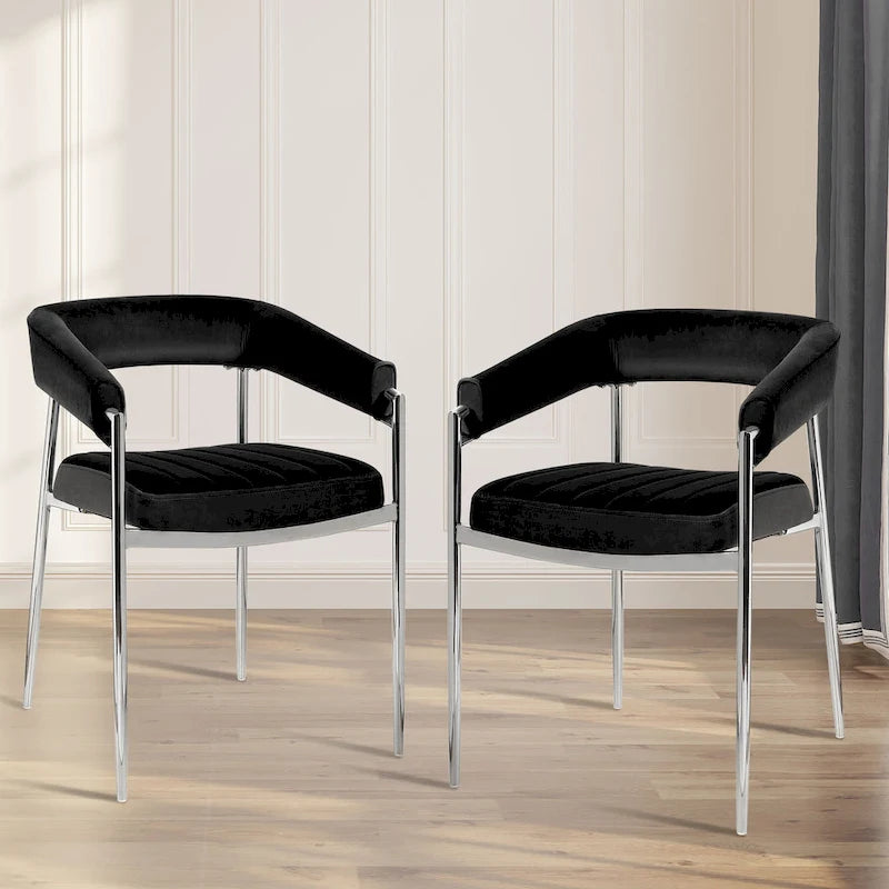 Velvet Dining Chair Arm Chair with Chrome Metal Legs
