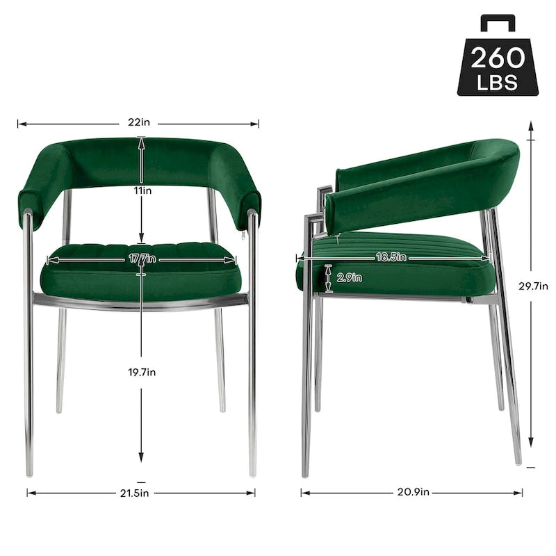 Velvet Dining Chair Arm Chair with Chrome Metal Legs