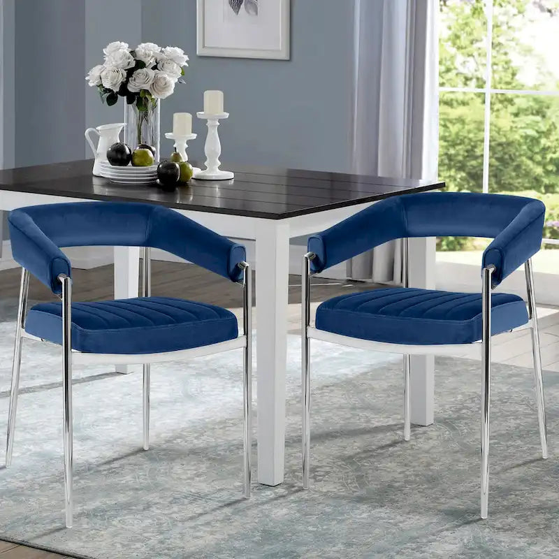 Velvet Dining Chair Arm Chair with Chrome Metal Legs