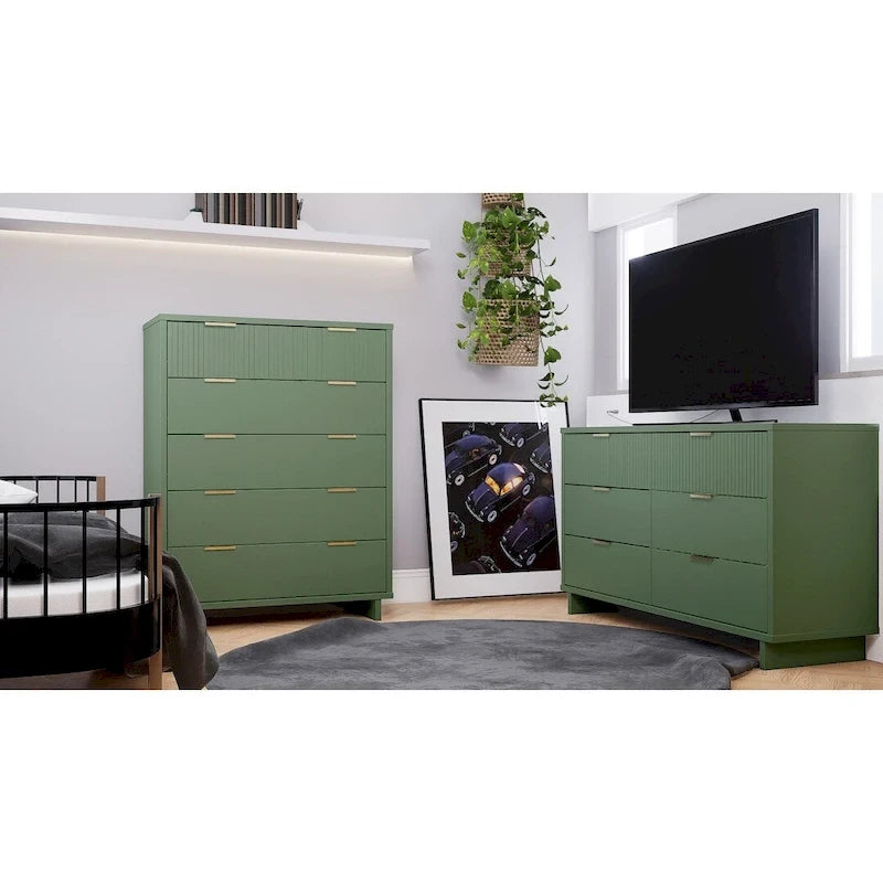 Manhattan Comfort 2-Piece Granville Modern Solid Wood Tall Chest and Double Dresser Set