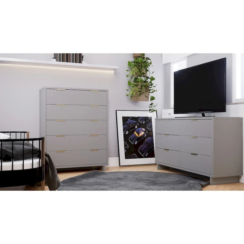Manhattan Comfort 2-Piece Granville Modern Solid Wood Tall Chest and Double Dresser Set