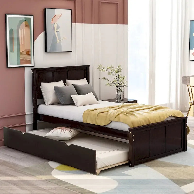Merax Twin Size Platform Bed with Trundle