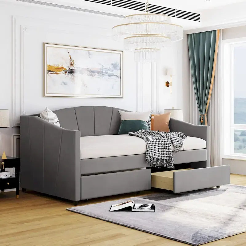 Nestfair Upholstered daybed Twin Size with Two Drawers and Wood Slat Suppot