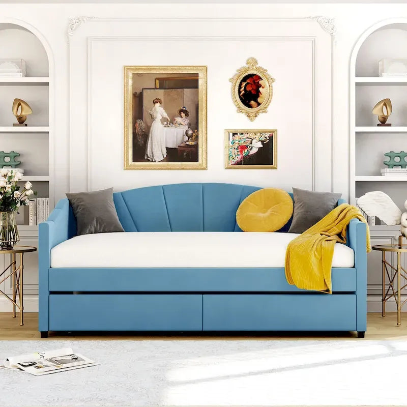 Nestfair Upholstered daybed Twin Size with Two Drawers and Wood Slat Suppot