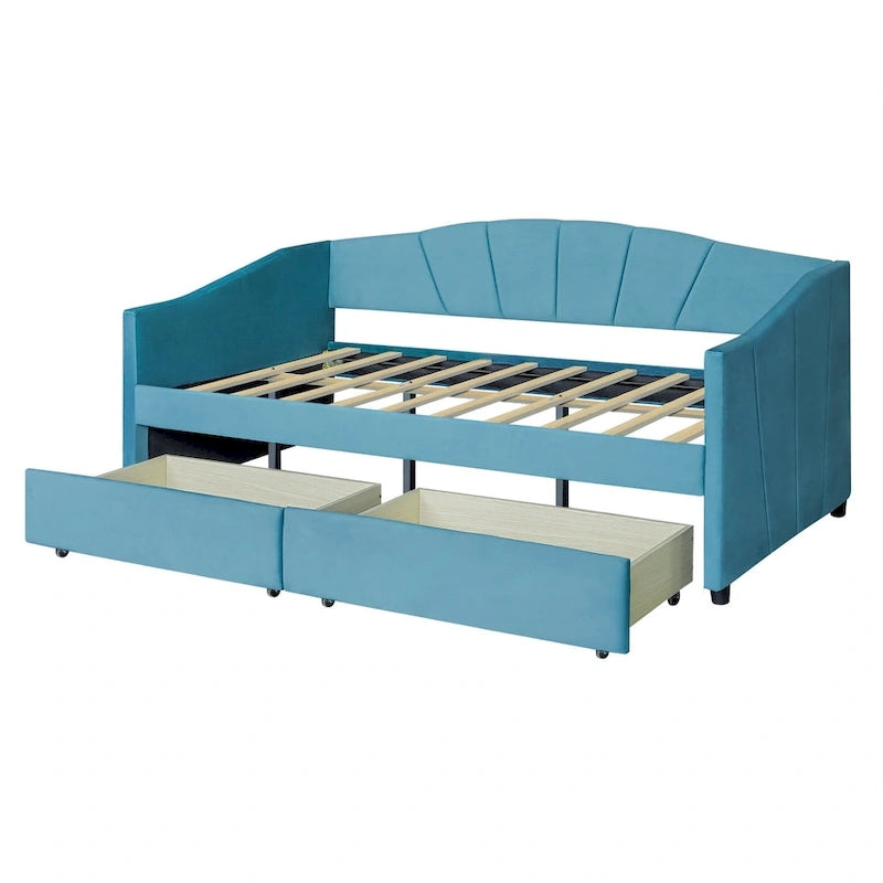 Nestfair Upholstered daybed Twin Size with Two Drawers and Wood Slat Suppot