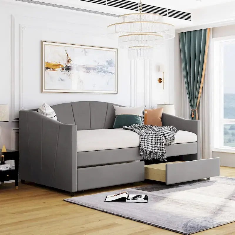 Nestfair Upholstered daybed Twin Size with Two Drawers and Wood Slat Suppot
