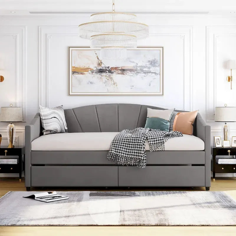 Nestfair Upholstered daybed Twin Size with Two Drawers and Wood Slat Suppot