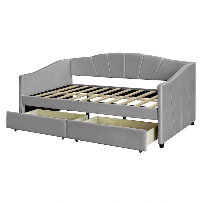 Nestfair Upholstered daybed Twin Size with Two Drawers and Wood Slat Suppot