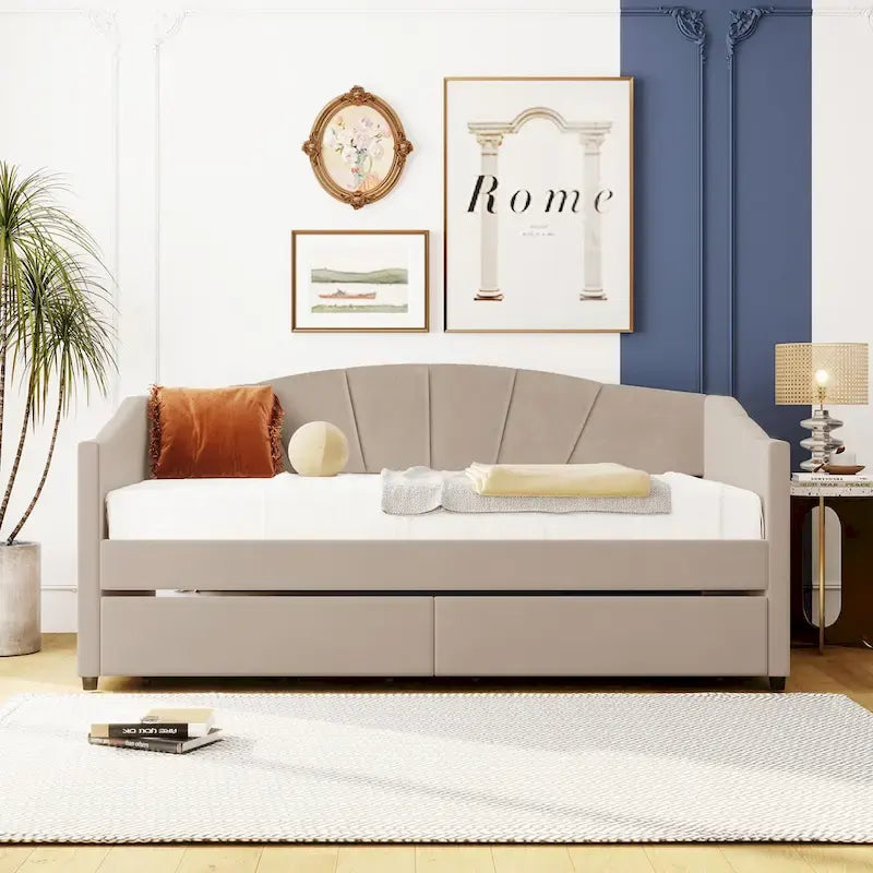 Nestfair Upholstered daybed Twin Size with Two Drawers and Wood Slat Suppot
