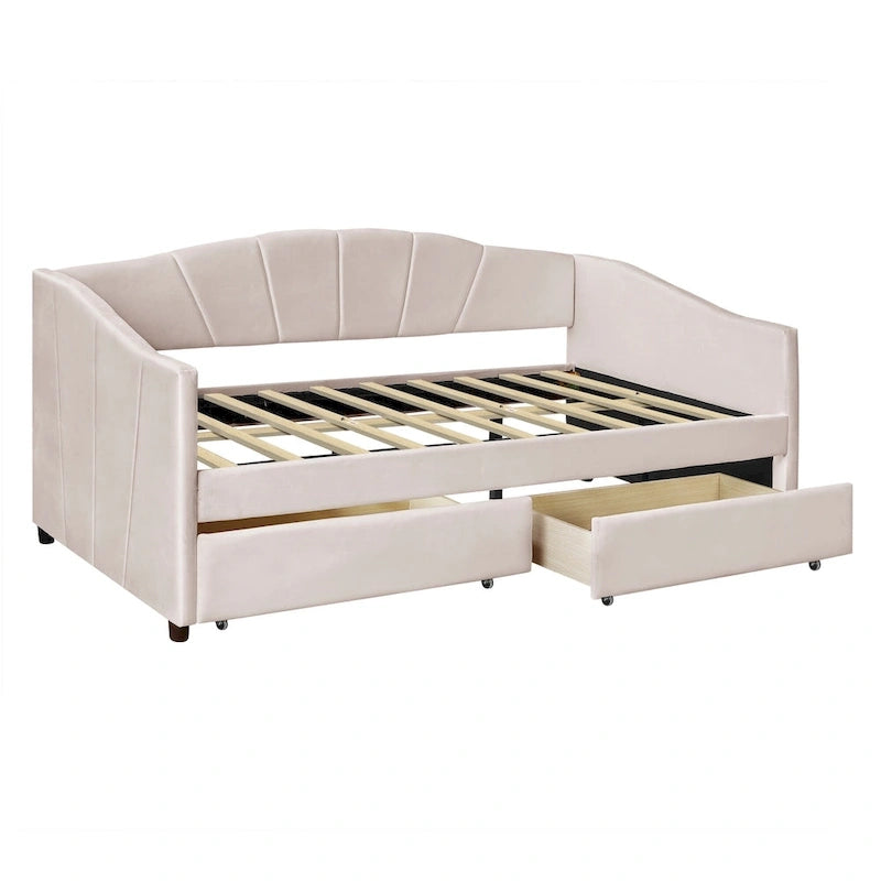 Nestfair Upholstered daybed Twin Size with Two Drawers and Wood Slat Suppot