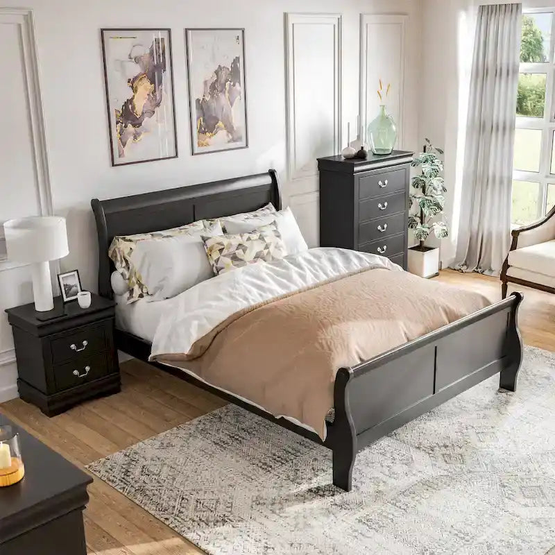Furniture of America Mayday Traditional Solid Wood Sleigh Bed