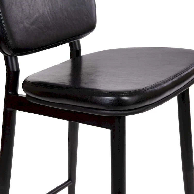 Set of 2 LeatherSoft Barstools with Iron Frame-Integrated Footrest