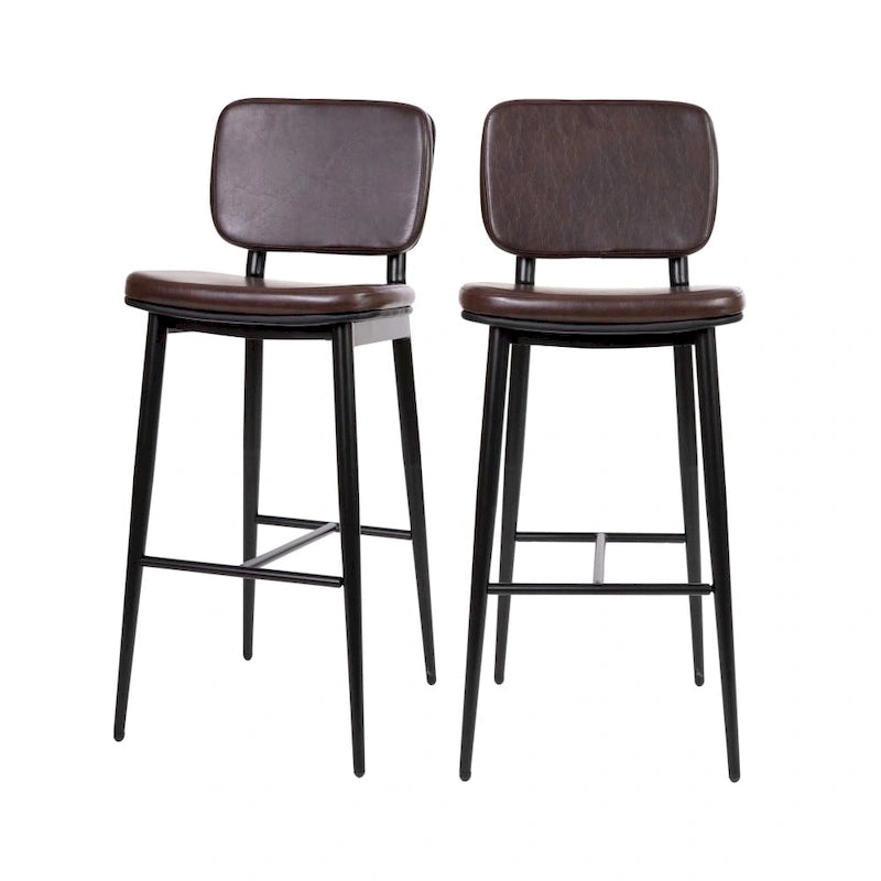 Set of 2 LeatherSoft Barstools with Iron Frame-Integrated Footrest
