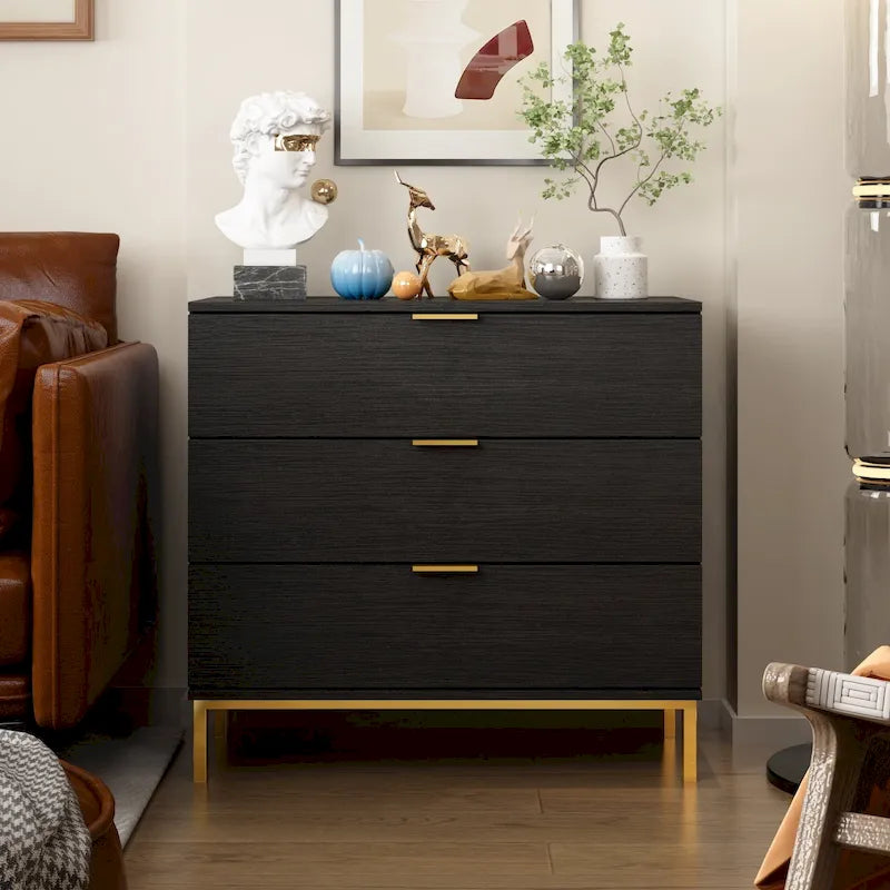 Kerrogee 3-Drawer Chest - Wooden Storage Dresser with Metal Legs
