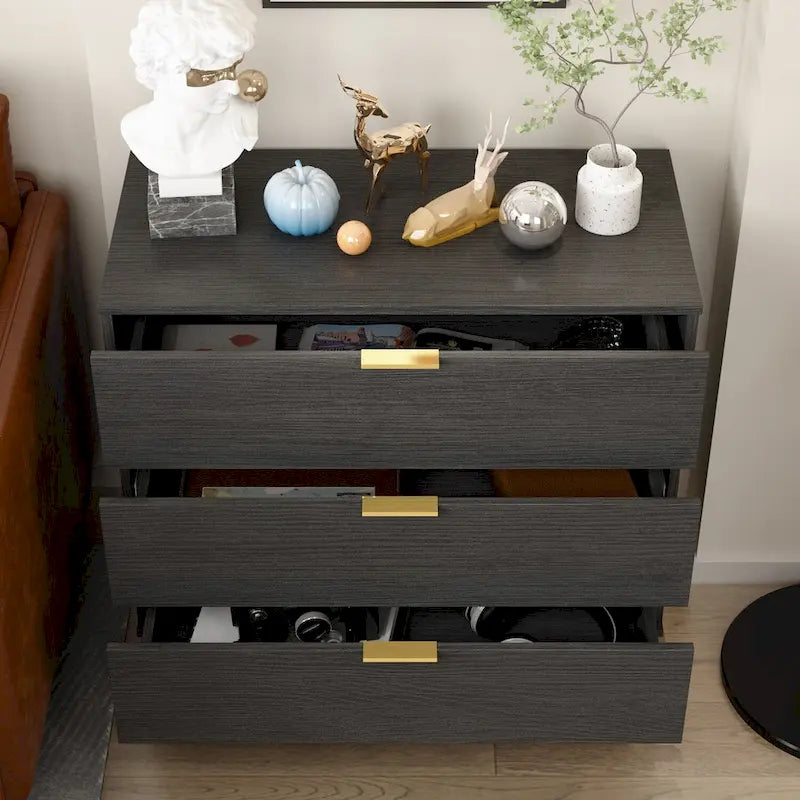 Kerrogee 3-Drawer Chest - Wooden Storage Dresser with Metal Legs