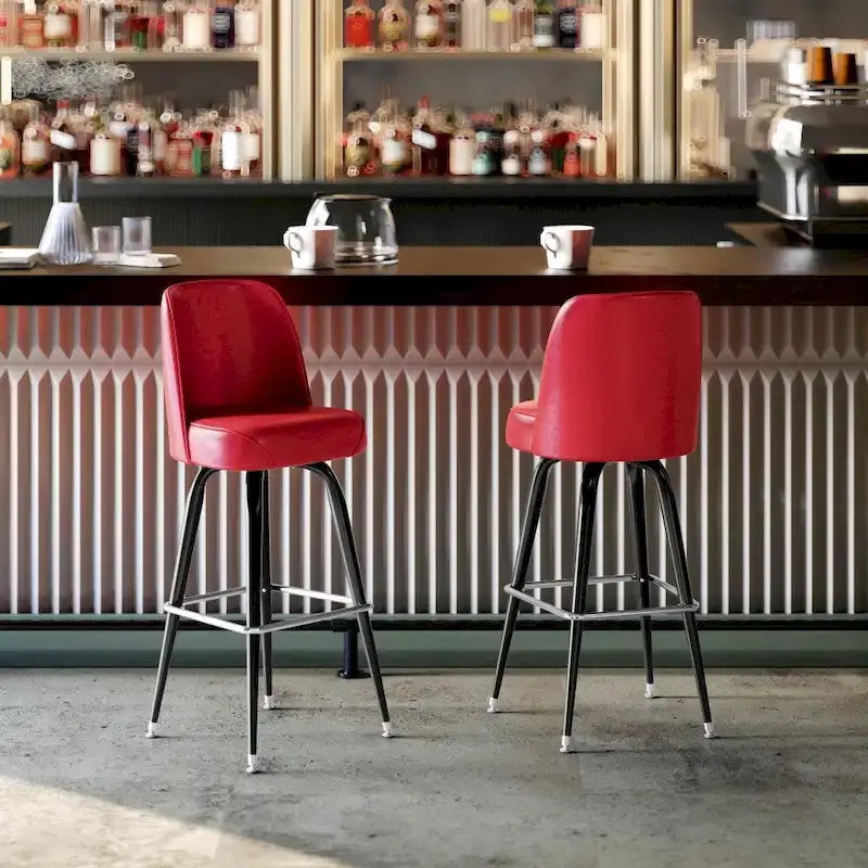 Metal Barstool with Swivel Vinyl Upholstered Bucket Seat and Footrest - 18.5D x 18.5W x 42.5H