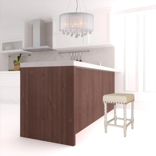 24 Cream And White Backless Counter Height Bar Chair With Footrest - 16.375