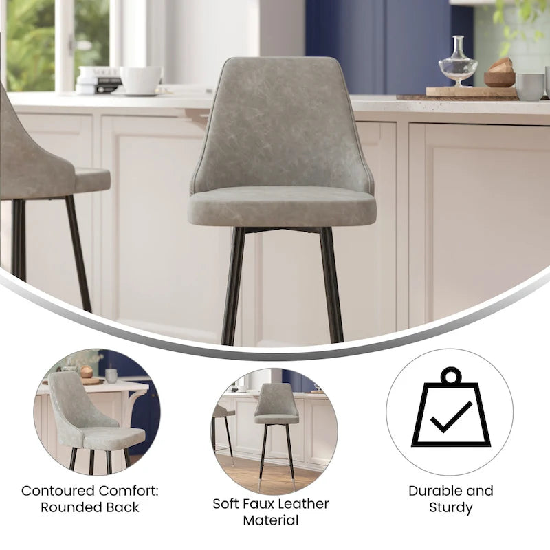 Commercial LeatherSoft Bar Height Stool with Metal Feet & Footrests - 2 Pack - 18.5W x 20D x 43.25H