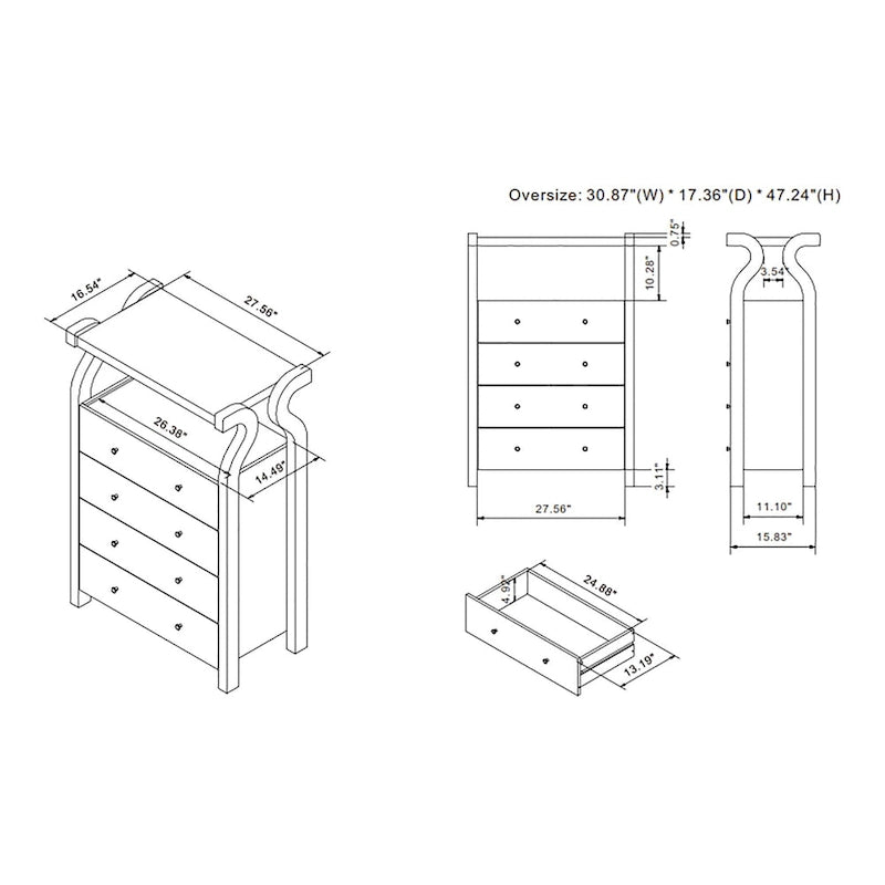 DH BASIC Transitional Coastal White 31-inch Wide 4-Drawer VerticalDresser by Denhour