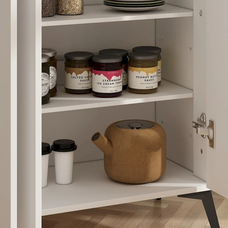 4 Door White Entryway Shoes Storage Cabinet Adjustable Shelf Sideboard