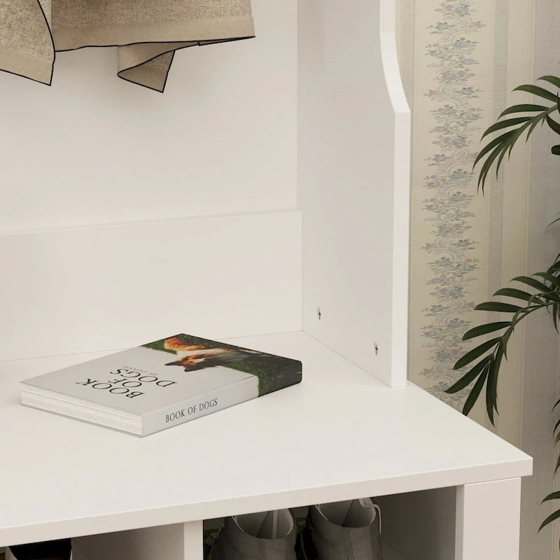 63W 18 Shoe Cubbies Wide Hall Tree With Hooks