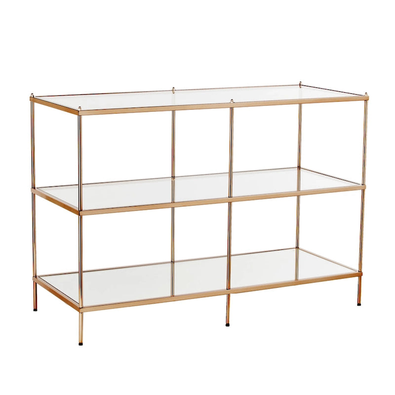 SEI Furniture Grant Modern Metal Console Table with Glass Top and Shelves