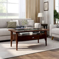 Genoas Traditional Walnut 44-inch 1-Drawer Glass Coffee Table by Furniture of America