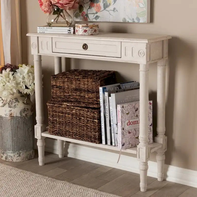 Farmhouse Whitewashed 1-Drawer Console Table by Baxton Studio