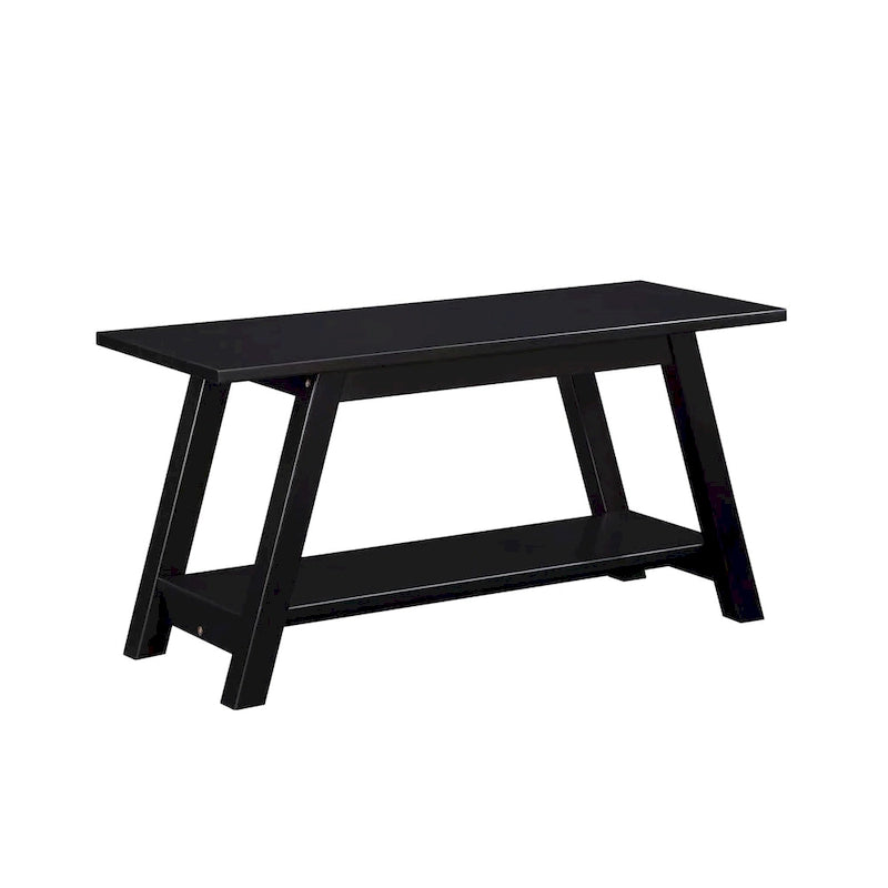 Roundhill Furniture Elyz Solid Wood Bench with Shelf, White