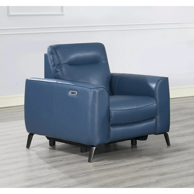 Steve Silver Top Grain Leather Ocean Blue Power Reclining Chair