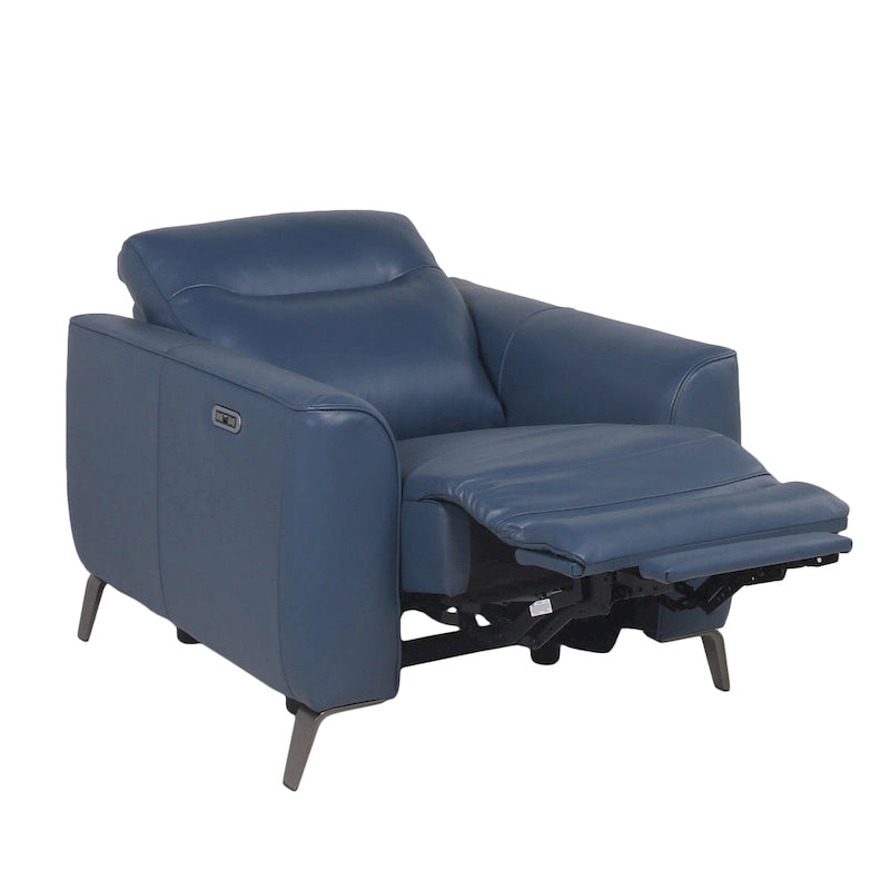 Steve Silver Top Grain Leather Ocean Blue Power Reclining Chair