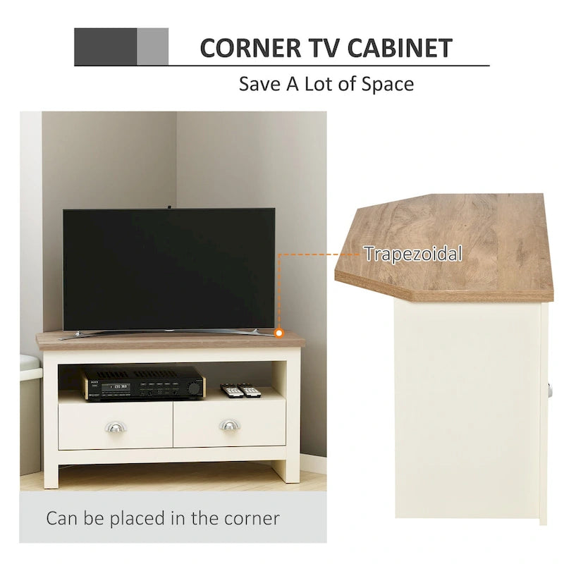 HOMCOM Corner TV Stand up to 50 Inch Entertainment Center TV Console Table with 2 Drawers and 1 Storage Compartment