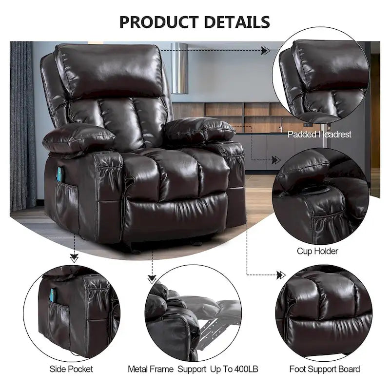 Faux leather Massage Recliner Chair, Rocker Recliner, Heat Function