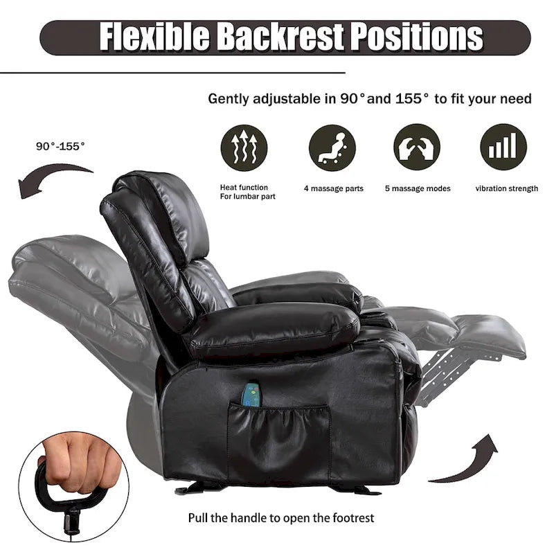 Faux leather Massage Recliner Chair, Rocker Recliner, Heat Function