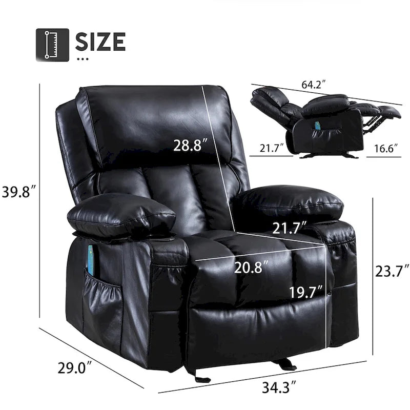 Faux leather Massage Recliner Chair, Rocker Recliner, Heat Function