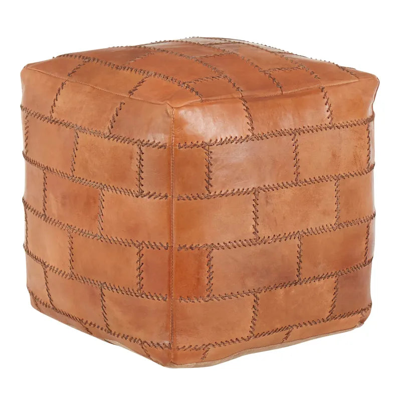 Carbon Loft Najah Patchwork Leather Industrial Pouf Ottoman