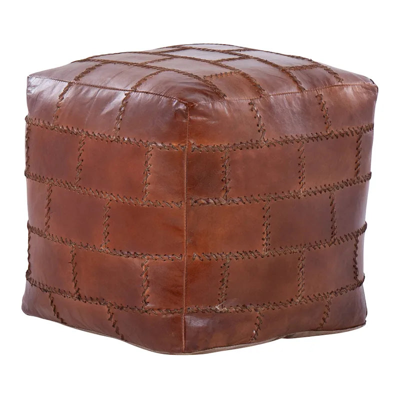 Carbon Loft Najah Patchwork Leather Industrial Pouf Ottoman